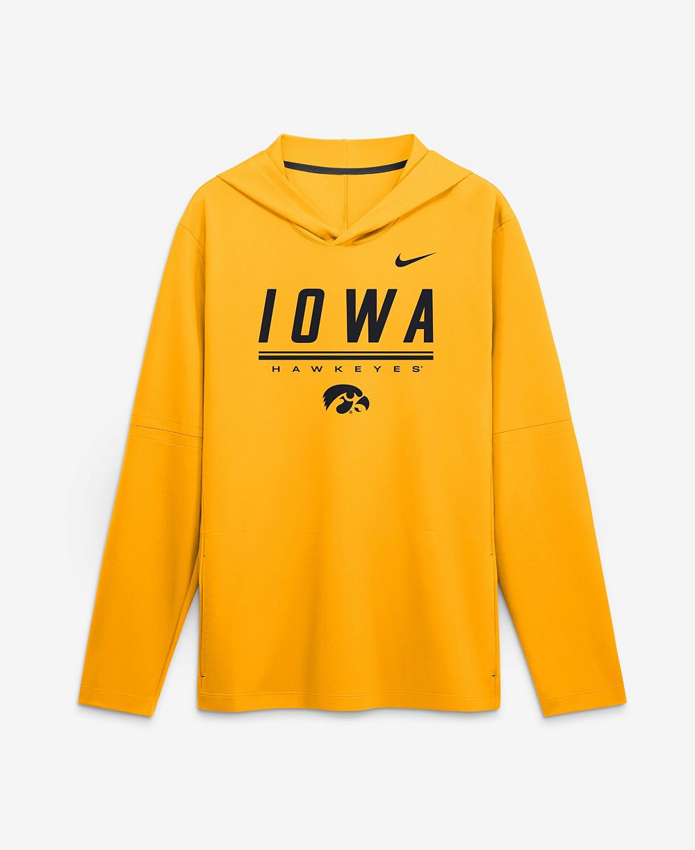 Nike Мужская футболка Gold Iowa Hawkeyes 2026 Sideline Lightweight Long Sleeve Hooded Dri-FIT