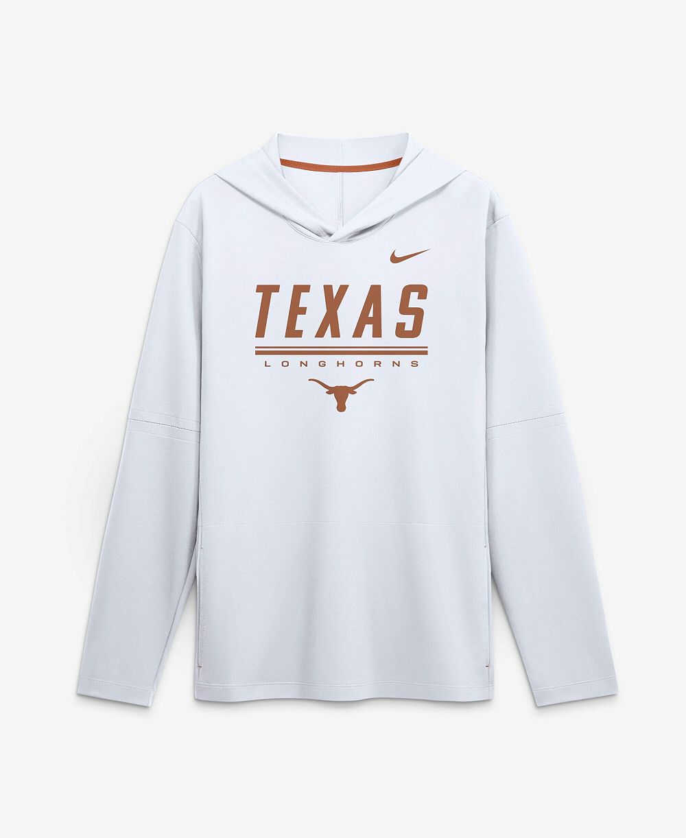 Nike Men's White Texas Longhorns 2026 Sideline Lightweight Long Sleeve Hooded Dri-FIT T-Shirt