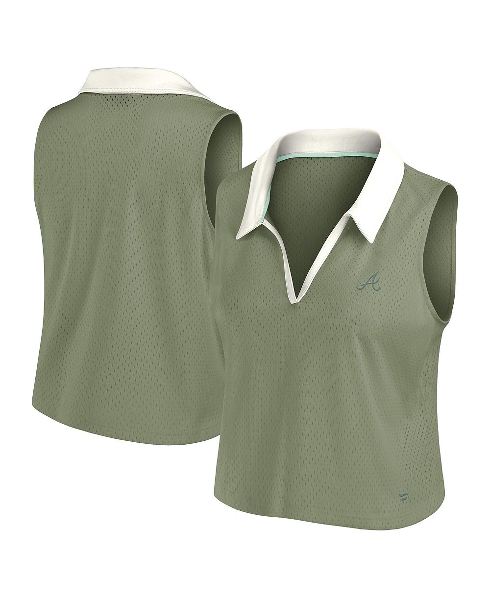 Женский топ Fanatics Olive Atlanta Braves Studio Wellness V-Neck Tank Top