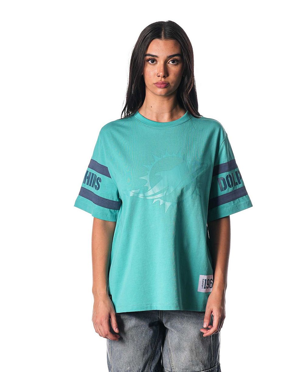 The Wild Collective Женская футболка Aqua Miami Dolphins с заниженной линией плеча