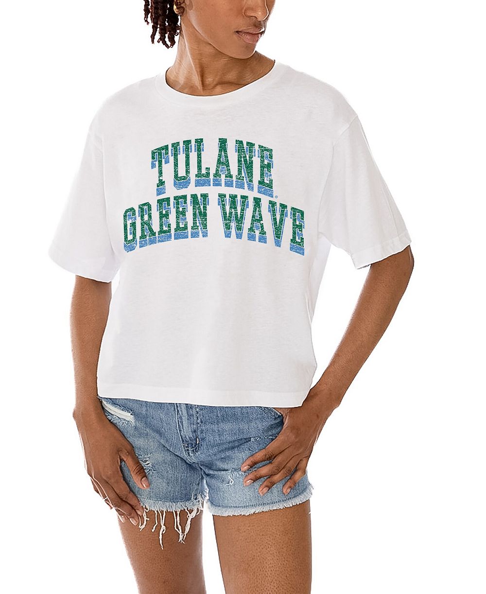 Gameday Couture Women's White Tulane Green Wave Claim To Fame Boxy Cropped T-Shirt