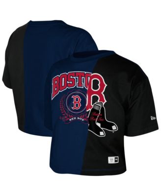 New Era Women's Navy Boston Red Sox Color Blocked Boxy Cropped T-Shirt