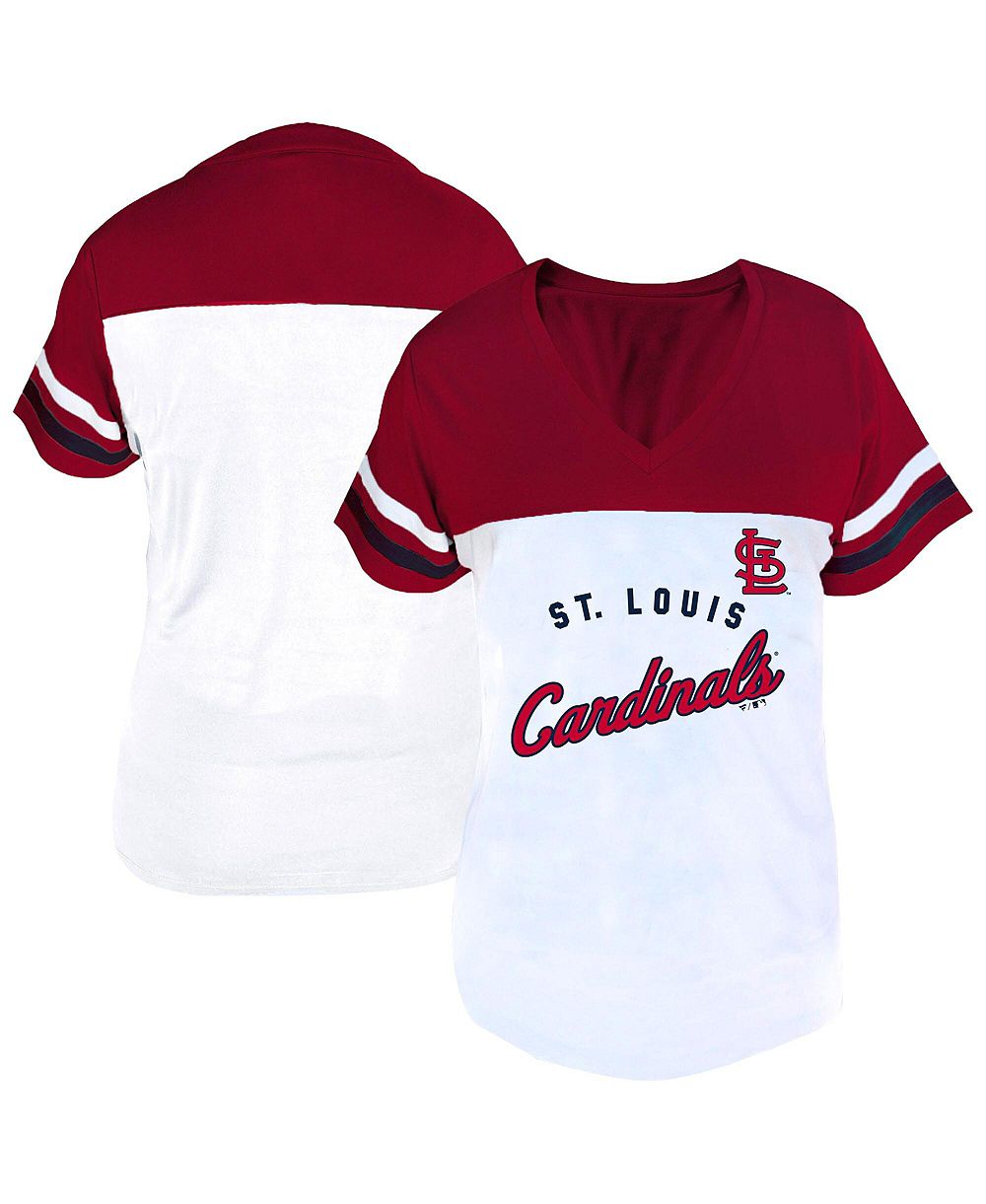 Fanatics Women's White/Red St. Louis Cardinals Plus Size Two-Stripe V-Neck T-Shirt