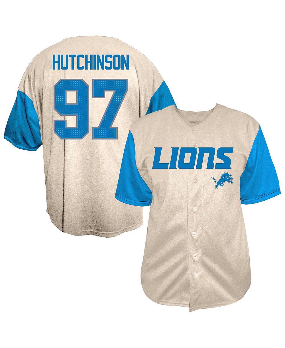 Fanatics Men's Aidan Hutchinson Cream Detroit Lions Big & Tall Baseball Button-Up Shirt