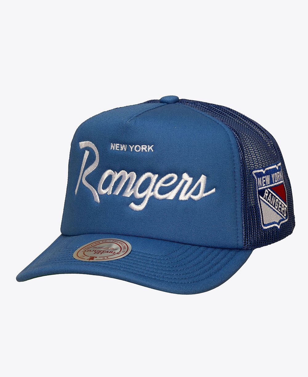 Mitchell & Ness Men's Blue New York Rangers Head Coach Trucker Adjustable Hat
