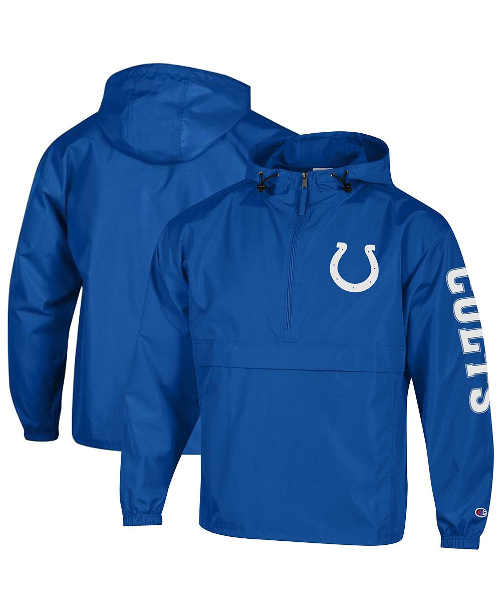 Champion Men's Royal Indianapolis Colts Packable Hooded Windbreaker Half-Zip Jacket