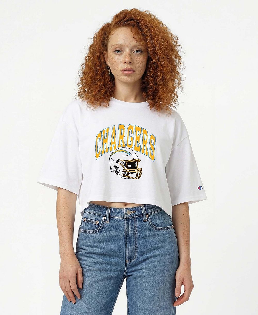 Champion Женская белая укороченная футболка Los Angeles Chargers Boyfriend Cropped