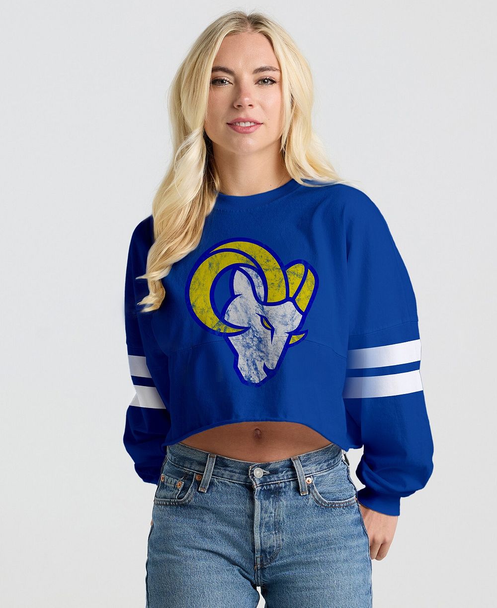 Футболка Spirit Jersey Women's Royal Los Angeles Rams Oversized Cropped Stripe Long Sleeve