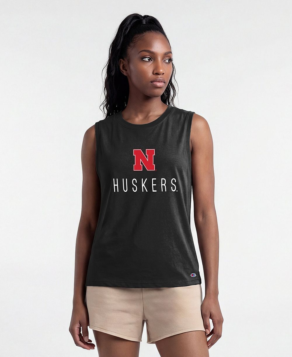 Женский черный топ Champion с логотипом Nebraska Huskers