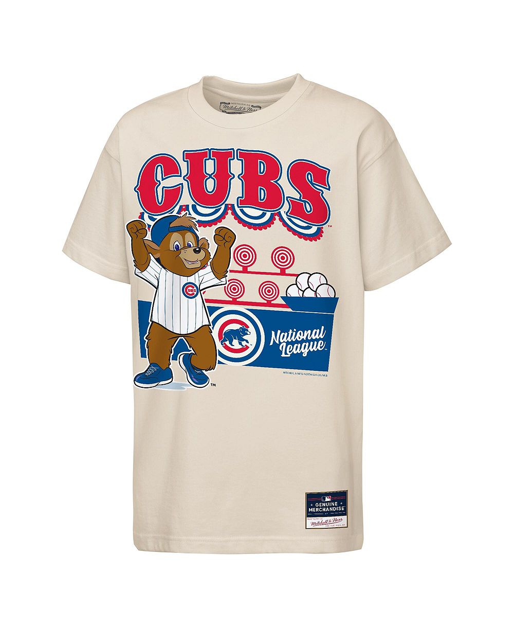 Детская футболка Mitchell & Ness Chicago Cubs с маскотом Step Back Up кремового цвета