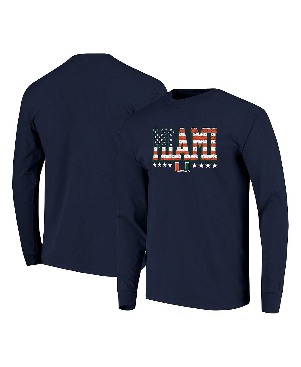 Image One Men's Navy Miami Hurricanes Tall Type Flag Long Sleeve T-Shirt