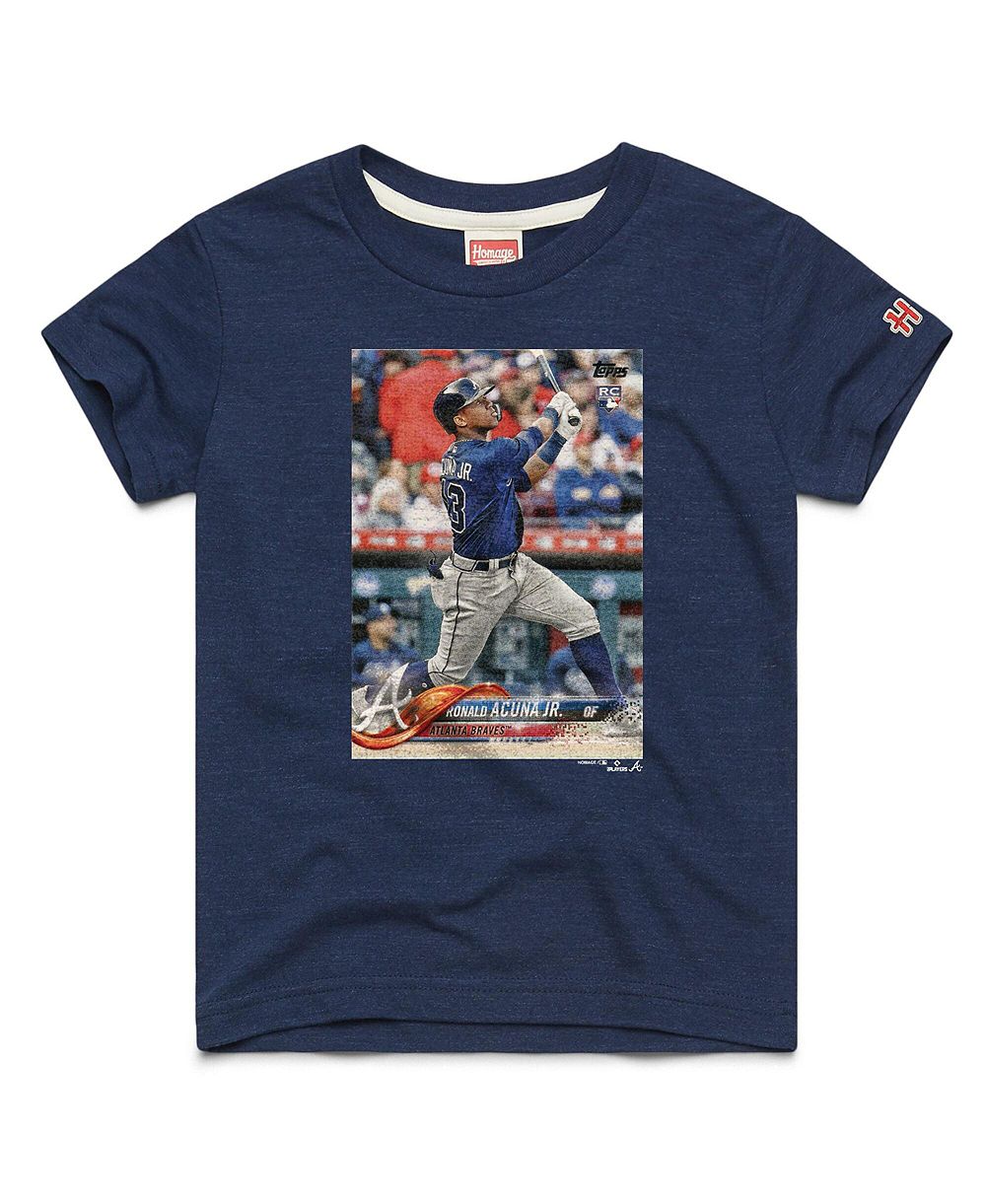 Homage Детская и взрослая футболка Tri-Blend Ronald Acuña Jr. Navy Atlanta Braves Topps Baseball Card
