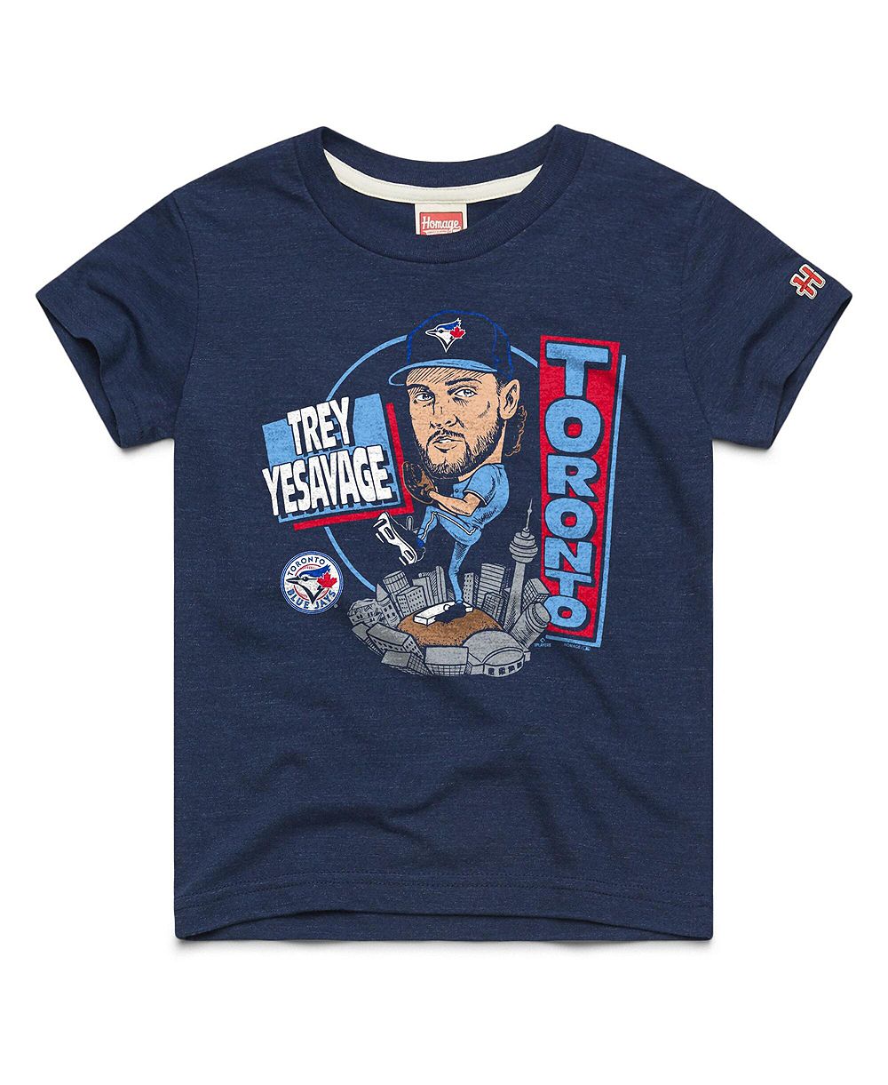 Детская футболка Homage Trey Yesavage Navy Toronto Blue Jays Caricature Tri-Blend T-Shirt