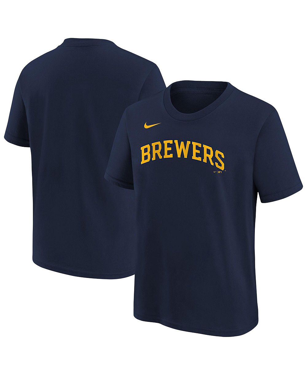 Детская футболка Nike Big Boys and Girls Athletic Navy Milwaukee Brewers Wordmark