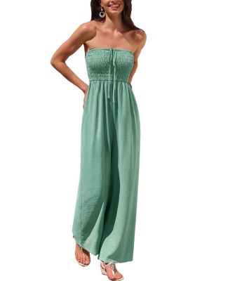 Cupshe Женский Mint Green Smocked Strapless Wide Leg Jumpsuit