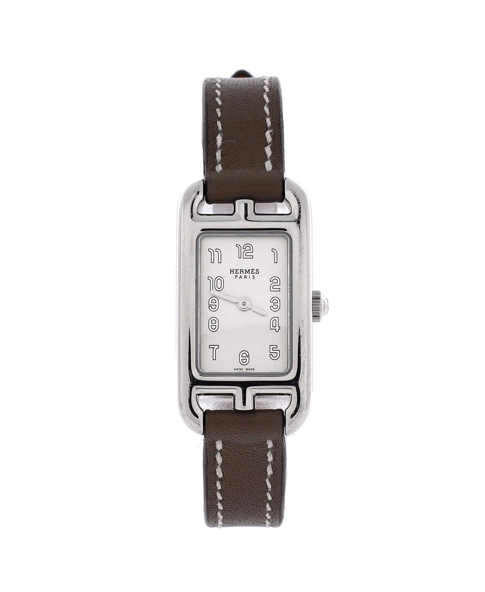 Часы Pre-Owned HERMÉS Nantucket Quartz из нержавеющей стали и кожи 17mm