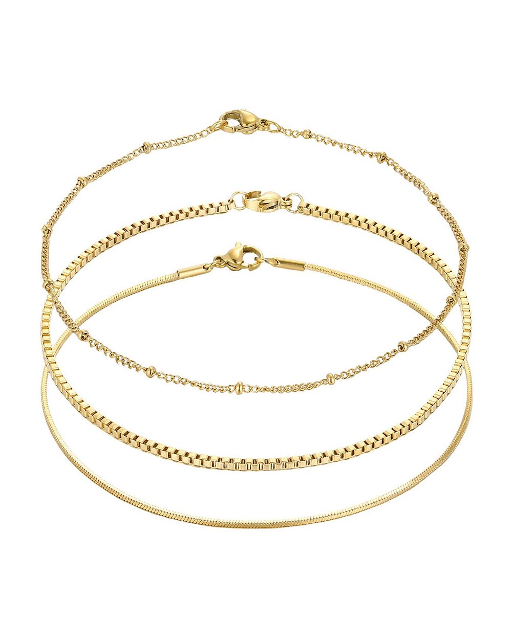 ADORNIA Tarnish Resistant Gold Set of 3 Chain Anklets