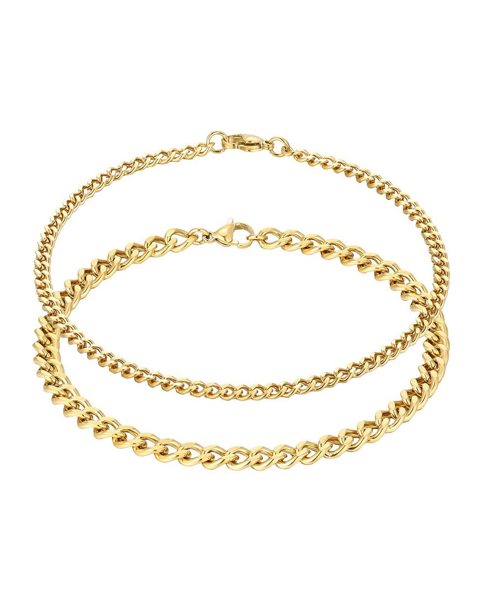 Комплект браслетов на ногу ADORNIA Gold Curb Chain 2.6mm и 3.5mm Tarnish Resistant