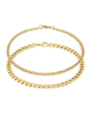 ADORNIA Tarnish Resistant Gold Set of 2.6mm and 3.5mm Curb Chain Anklet Set