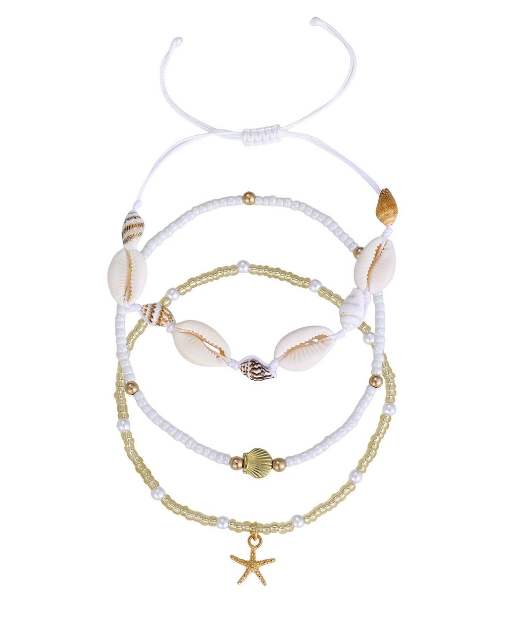 ADORNIA Set of 3 Shell and Bead Anklet Set