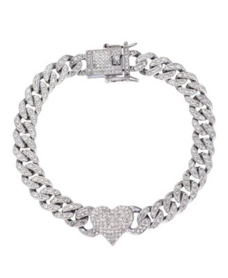 ADORNIA Silver Cubic Zirconia Chunky Heart Curb Chain Anklet