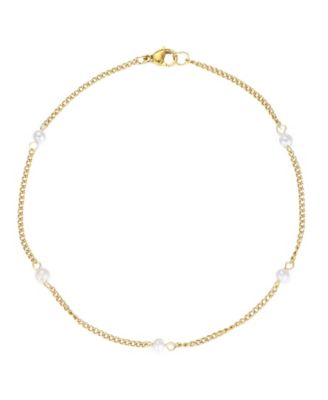 ADORNIA Tarnish Resistant Gold Natural Freshwater Pearl Station Anklet