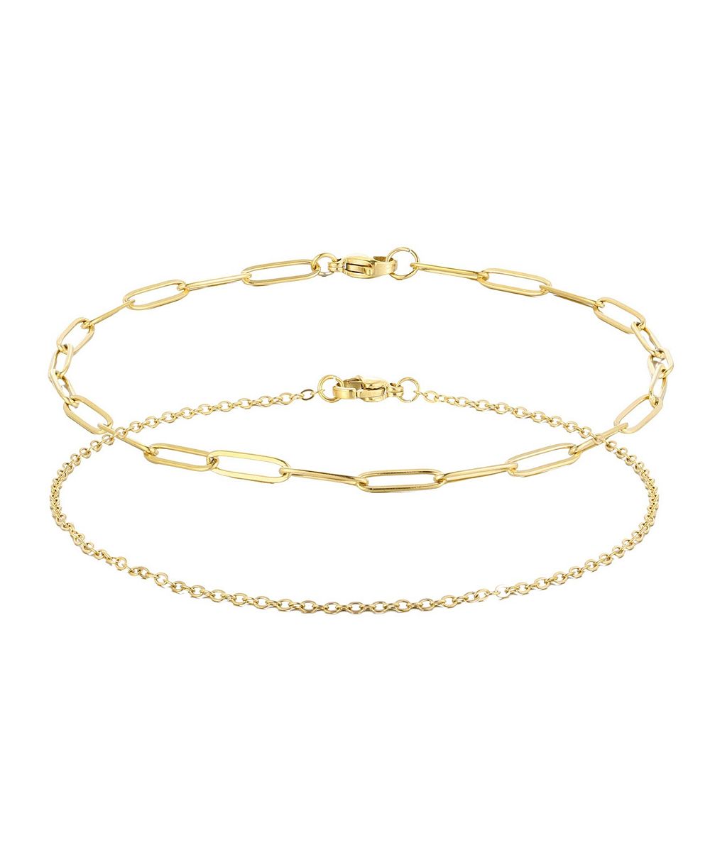 ADORNIA Tarnish Resistant Gold Set of 2 Chain Anklets
