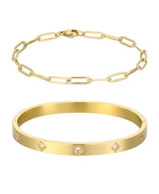 ADORNIA Tarnish Resistant Gold Paperclip Chain and Star Cuff 2-Piece Set