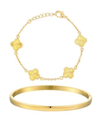 ADORNIA Gold Set of 2 Clover Bracelet and Cuff Set