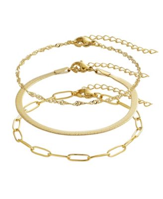 ADORNIA Tarnish Resistant Silver Set of 3 Chain Bracelets