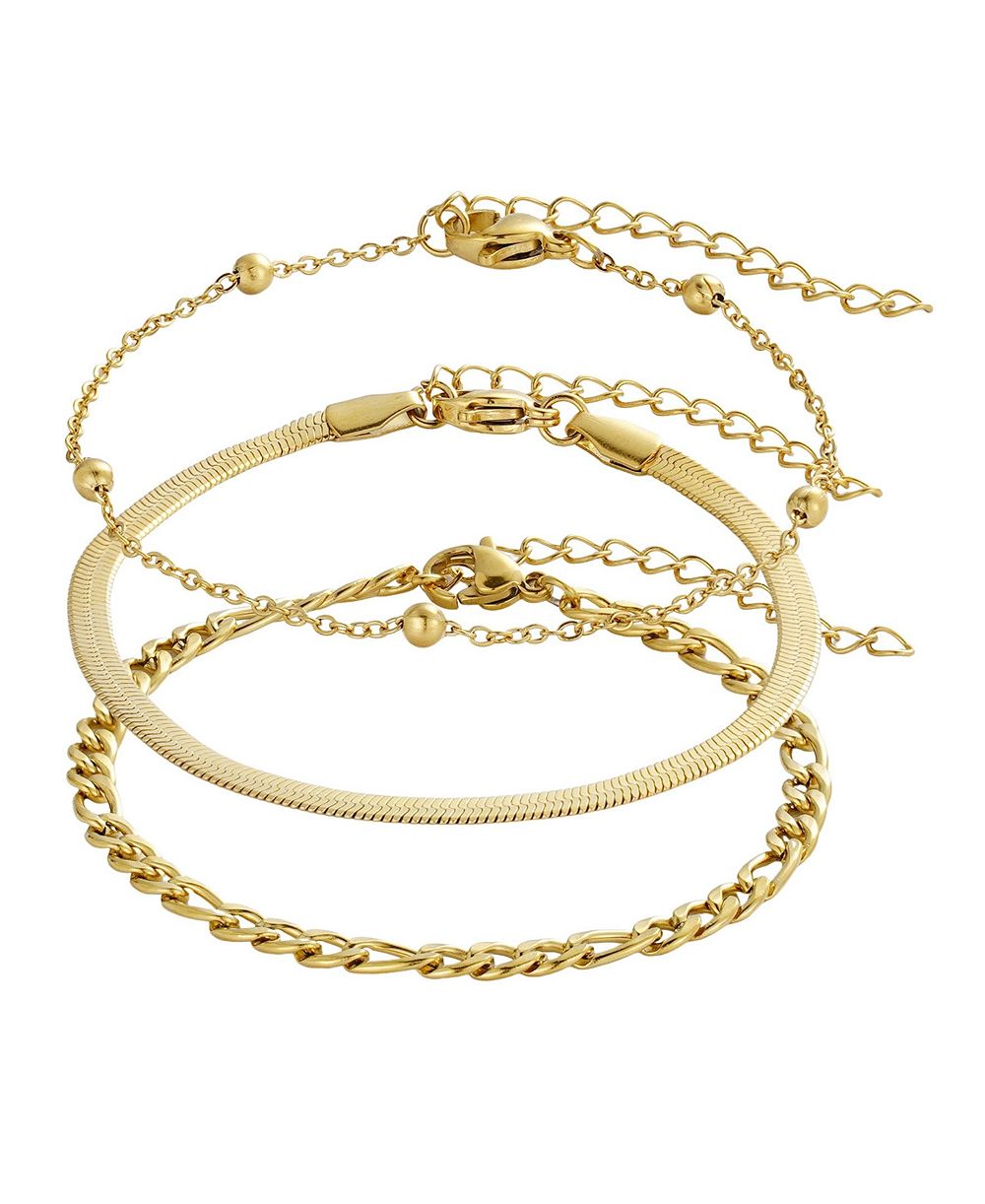 ADORNIA Tarnish Resistant Gold Set of 3 Chain Bracelets