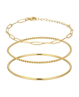 ADORNIA Tarnish Resistant Gold Set of 2 Bangles and Paperclip Chain Bracelets
