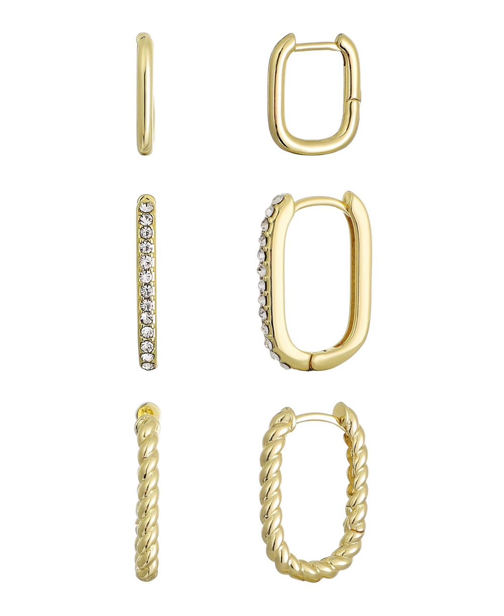 ADORNIA Gold Set of 3 Rectangle Hoop Earrings