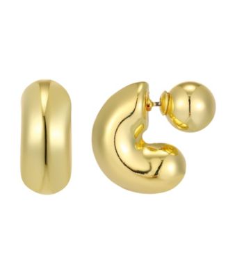 ADORNIA Tarnish Resistant Gold Chubby Hoop with Magnetic Ball Back Earrings