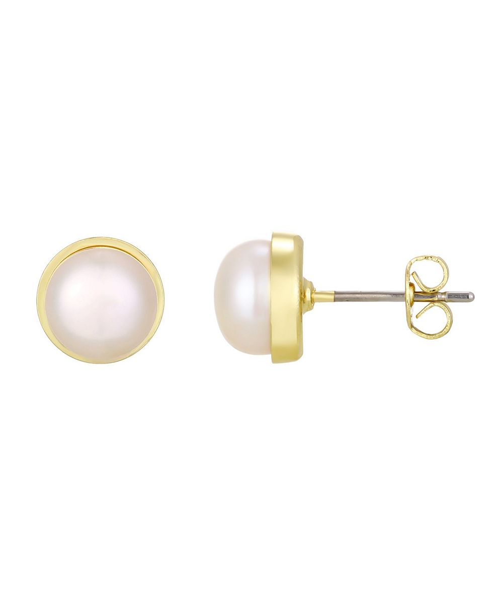 ADORNIA Gold Natural Freshwater Pearl Button Stud Earrings