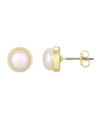 ADORNIA Gold Natural Freshwater Pearl Button Stud Earrings