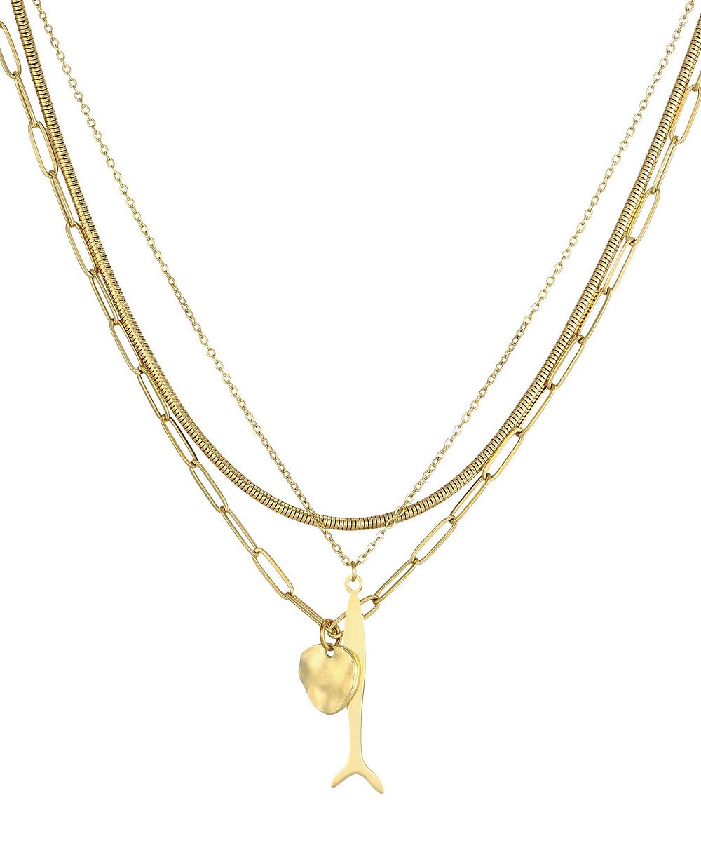 ADORNIA Tarnish Resistant Gold Layered Connected Set of 3 Pendant Necklace