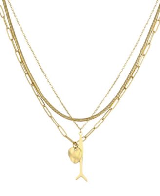 ADORNIA Tarnish Resistant Gold Layered Connected Set of 3 Pendant Necklace