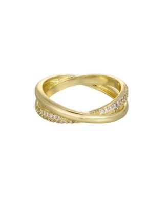ADORNIA Gold Cubic Zirconia Crossed Bands Ring
