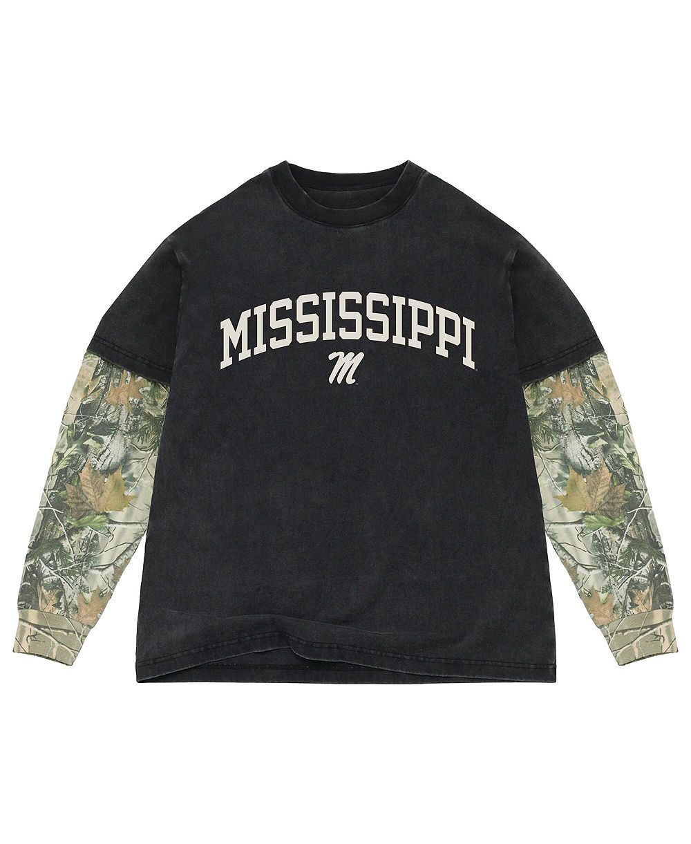 Мужская футболка Uscape Apparel Black/Camo Ole Miss Rebels Back Bay Twofer Heavyweight Long Sleeve
