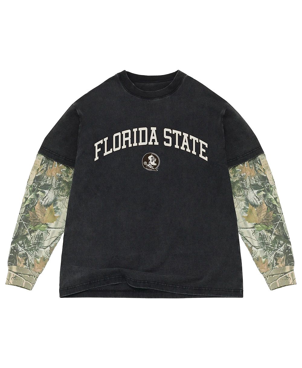 Uscape Apparel Мужская футболка с длинным рукавом Florida State Seminoles Back Bay Twofer Heavyweight, черная/камуфляж