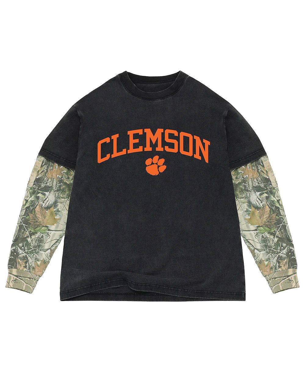 Мужская тяжелая футболка Uscape Apparel Black/Camo Clemson Tigers Back Bay Twofer Long Sleeve