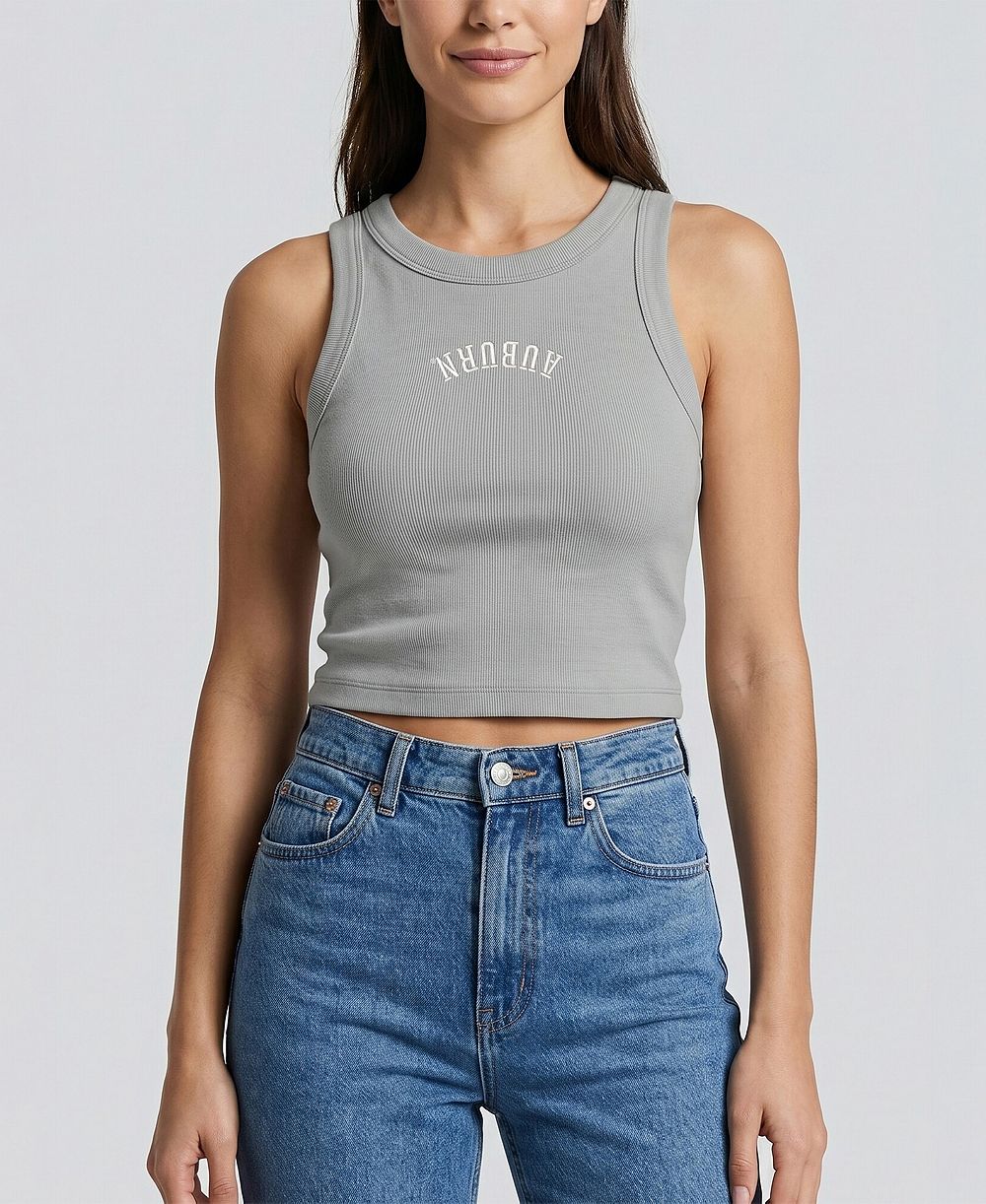 Женский укороченный топ Uscape Apparel Gray Auburn Tigers Upside Down Embroidery Ribbed Cropped Tank Top
