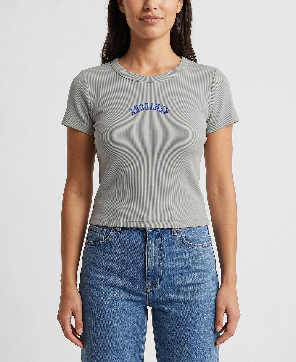 Uscape Apparel Women's Gray Kentucky Wildcats Upside Down Embroidery Ribbed Cropped T-Shirt