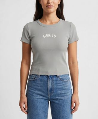 Uscape Apparel Women's Gray Illinois Fighting Illini Upside Down Embroidery Ribbed Cropped T-Shirt