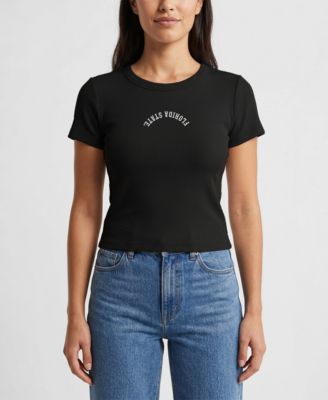 Uscape Apparel Women's Black Florida State Seminoles Upside Down Embroidery Ribbed Cropped T-Shirt