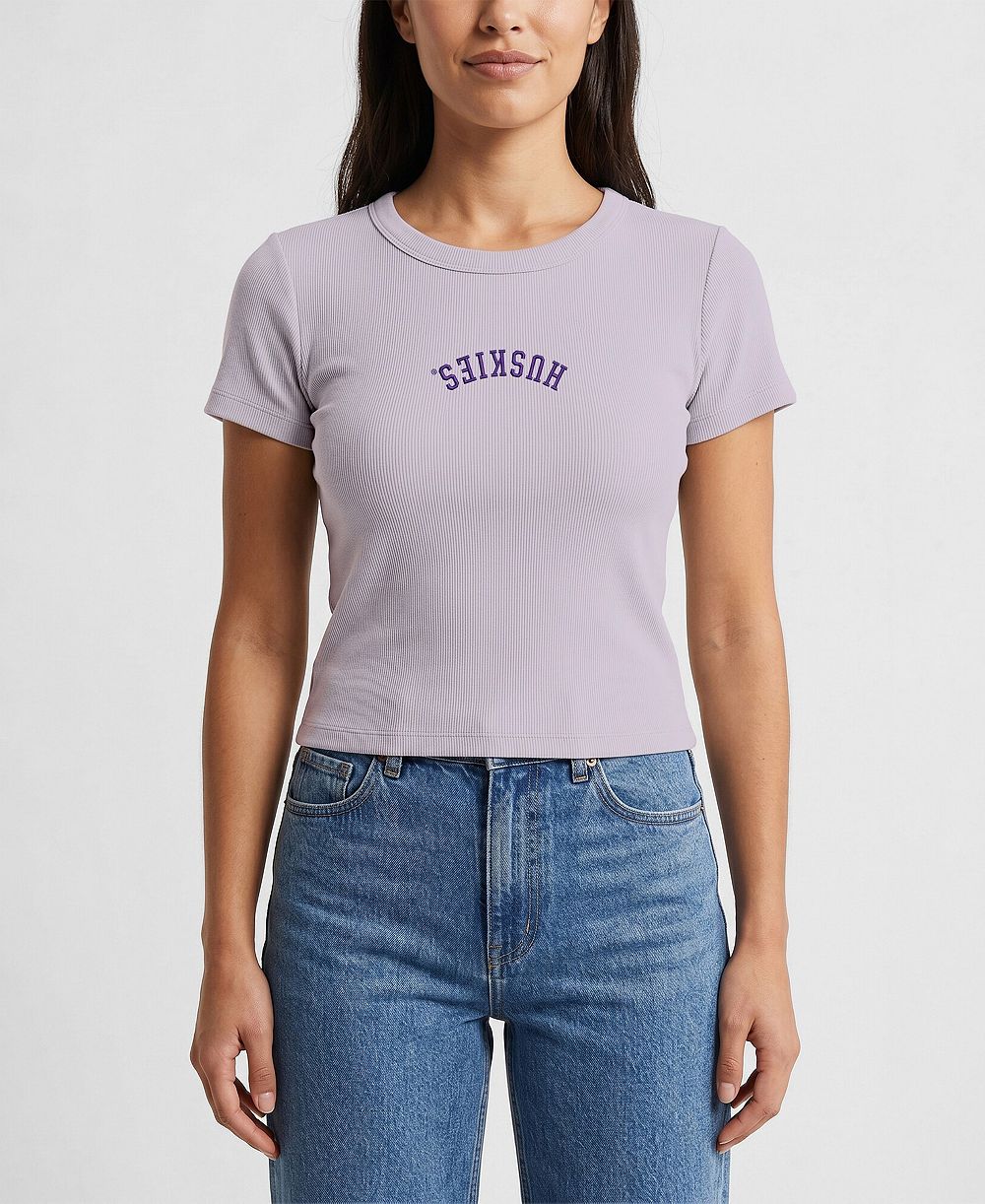 Uscape Apparel Women's Purple Washington Huskies Upside Down Embroidery Ribbed Cropped T-Shirt