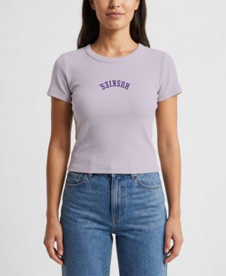 Uscape Apparel Women's Purple Washington Huskies Upside Down Embroidery Ribbed Cropped T-Shirt