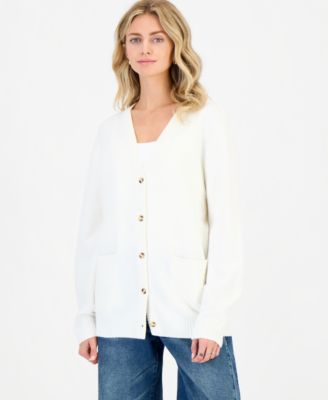 Hippie Rose Juniors' V-Neck Boyfriend Button-Front Cardigan