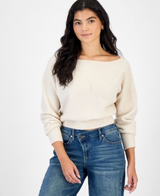 Hippie Rose Juniors' Slouchy Pullover Long-Sleeve Off-the-Shoulder Sweater